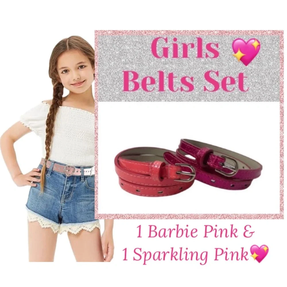 Girls Belt Set Bundle Glam Barbie Pink & Pink Sparkle Size M/L Girls Size 8 -10